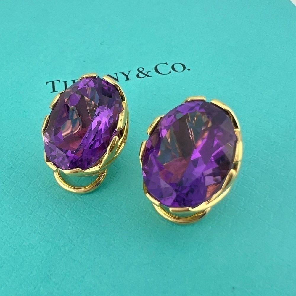 Vintage Tiffany & Co. 18k Paloma Picasso Graffiti 8ct Amethyst Earrings